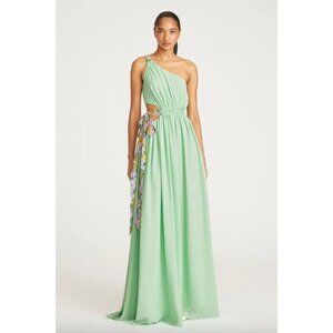 AMUR Zela One Shoulder Tie Waist Gown Fresh Mint Womens Size 2